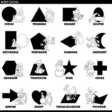 Basic geometric shapes with cartoon Christmas characters set Illustrazione stock