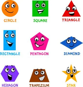 Basic Geometric Shapes with Cartoon Faces Illustrazione stock