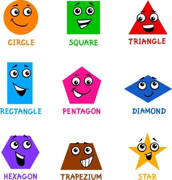 Basic Geometric Shapes with Cartoon Faces Cartoon Illustration of Basic Ge... Stock Photos