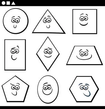 Basic Geometric Shapes for coloring Black and White Cartoon Illustration o... Stock Photos
