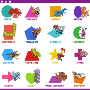 Basic geometric shapes with comic animals characters set Illustrazione stock