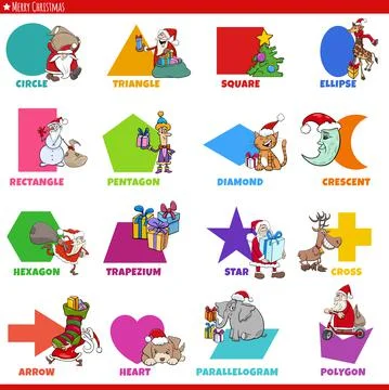 Basic geometric shapes with comic Christmas characters set Illustrazione stock