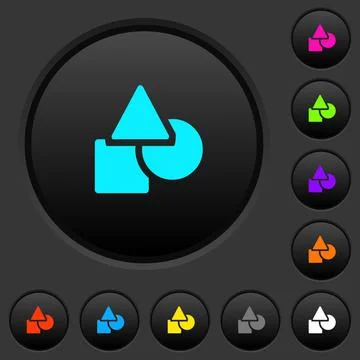 Basic geometric shapes dark push buttons with color icons 스톡 일러스트