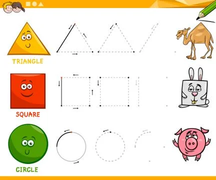 Basic geometric shapes drawing worksheet Illustrazione stock