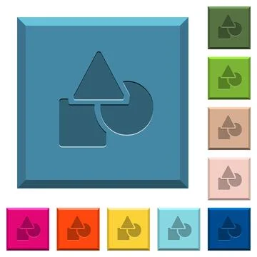 Basic geometric shapes engraved icons on edged square buttons Illustrazione stock