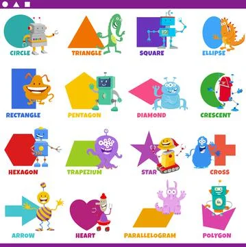Basic geometric shapes with fantasy characters set Stock Illustration
