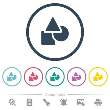Basic geometric shapes flat color icons in round outlines Stock Illustration