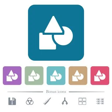 Basic geometric shapes flat icons on color rounded square backgrounds Stock Illustration
