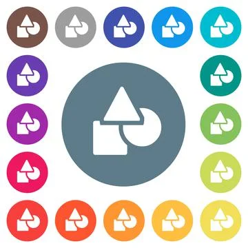 Basic geometric shapes flat white icons on round color backgrounds Illustrazione stock