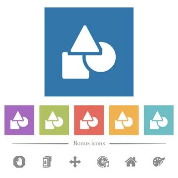 Basic geometric shapes flat white icons in square backgrounds 스톡 일러스트