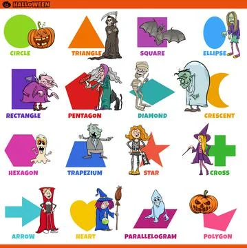 Basic geometric shapes with Halloween characters set Stock Illustration