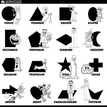 Basic geometric shapes with Halloween characters set Stock Illustration
