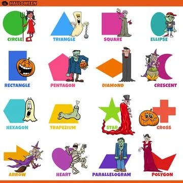 Basic geometric shapes with Halloween characters set Stock Illustration