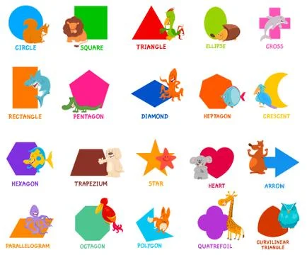 Basic geometric shapes for kids with animals Stock Illustration