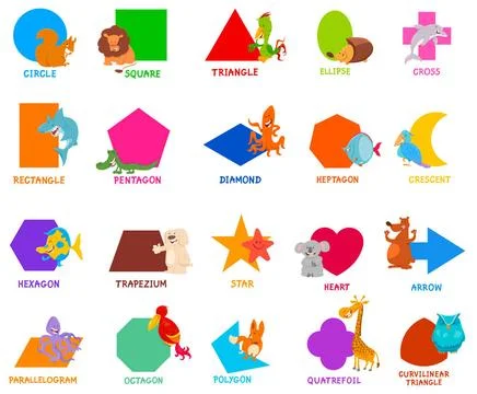 Basic geometric shapes for kids with animals Cartoon Illustration of Educa... 스톡 사진