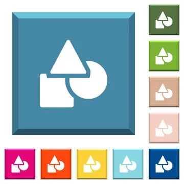 Basic geometric shapes white icons on edged square buttons Stock Illustration