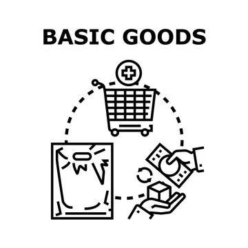 Basic goods concept purchasing and essential commerce Stock Illustration