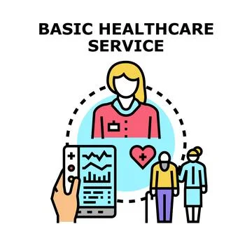 Basic healthcare service providing elder support and digital monitoring Stock Illustration