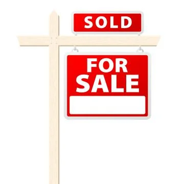 Basic house for sale with Sold above sign. Vector illustration Stock Illustration