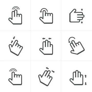 Basic human gestures using modern digital devices Icons Set, Vector Design Stock Illustration