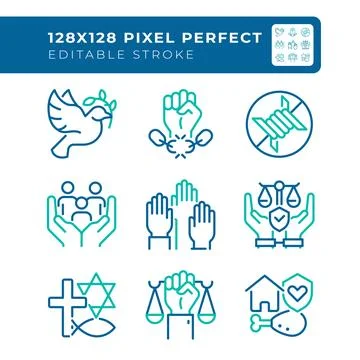 Basic human rights pixel perfect two color line icons set Stockillustratie