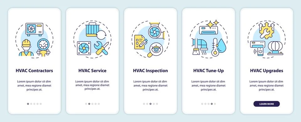 Basic HVAC Services and Improvements onboarding mobile app screen 库存插图