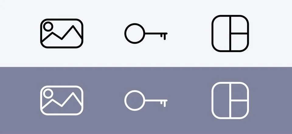 Basic icon pack - gallery, key and layout icon Stockillustratie