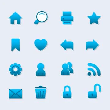Basic iconset for web design, gradient with shadow Illustrazione stock