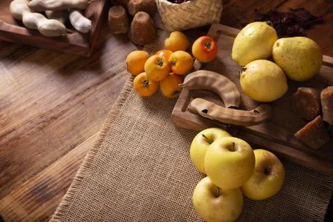 Basic ingredients to prepare Mexican fruit punch, a hot drink traditionally c Stock Photos