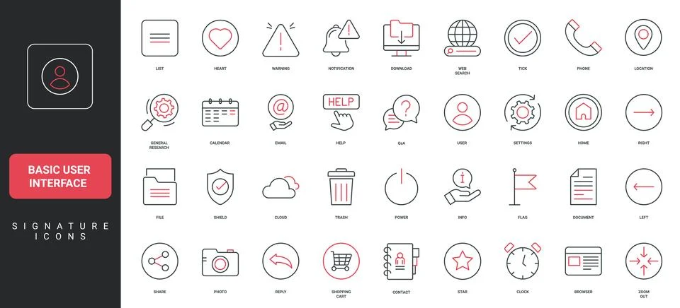 Basic interface kit, simple user profile menu and mobile app button, search line Stock Illustration