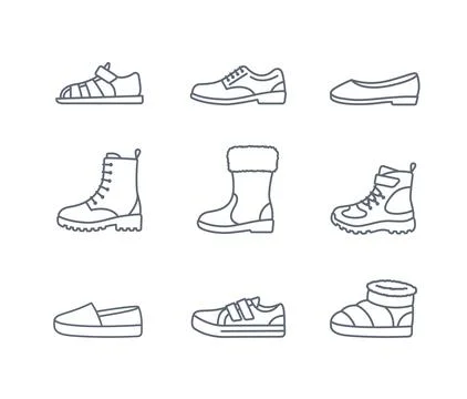 Basic kids shoes simple flat line footwear icons イラスト素材