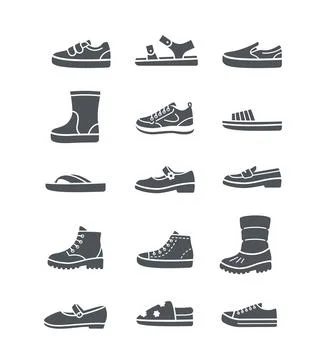 Basic kids shoes simple solid silhouette icons Illustrazione stock