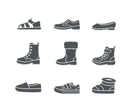 Basic kids shoes simple solid silhouette icons 스톡 일러스트
