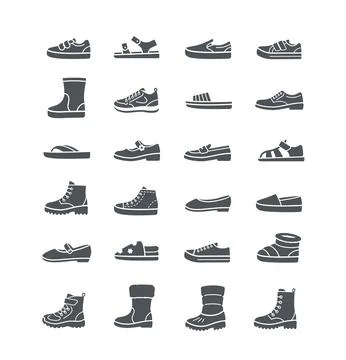 Basic kids shoes simple solid silhouette icons Stock Illustration