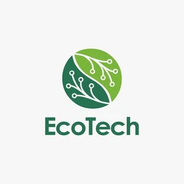 Basic leaf shape with circuit technology logo, simple modern eco tech logo Stock Illustration