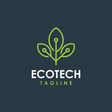 Basic leaf shape with circuit technology logo, simple modern eco tech logo Stock Illustration