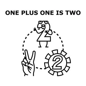 Basic math concept showing one plus one is two Stock Illustration