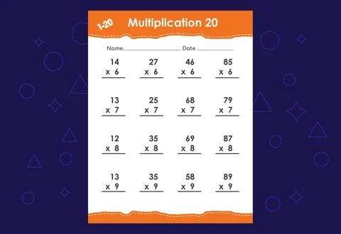 Basic math multiplication for kids. An educational worksheet for kids. Vect.. Stock Illustration