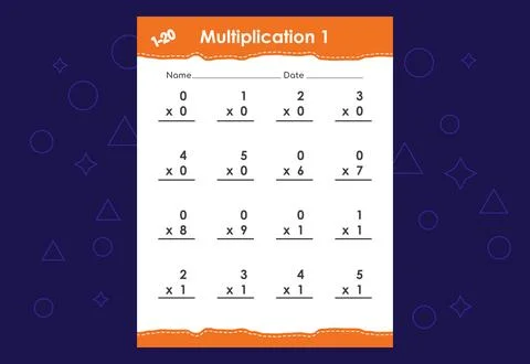 Basic math multiplication for kids. An educational worksheet for kids. Vect.. Stock Illustration