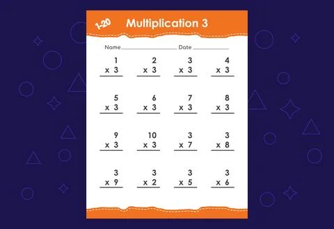 Basic math multiplication for kids. An educational worksheet for kids. Vect.. Stock Illustration