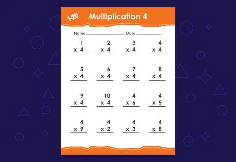 Basic math multiplication for kids. An educational worksheet for kids. Vect.. Stock Illustration