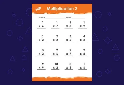 Basic math multiplication for kids. An educational worksheet for kids. Vect.. Stock Illustration
