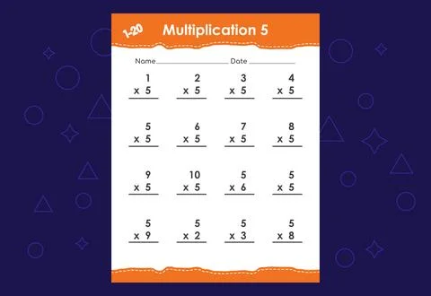 Basic math multiplication for kids. An educational worksheet for kids. Vect.. Stock Illustration