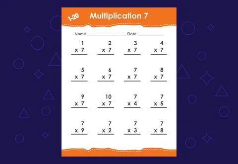 Basic math multiplication for kids. An educational worksheet for kids. Vect.. Stock Illustration