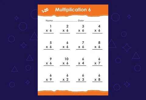 Basic math multiplication for kids. An educational worksheet for kids. Vect.. Stock Illustration