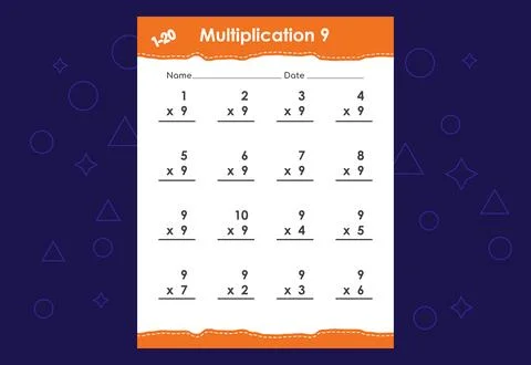 Basic math multiplication for kids. An educational worksheet for kids. Vect.. Stock Illustration