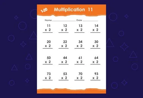 Basic math multiplication for kids. An educational worksheet for kids. Vect.. Stock Illustration