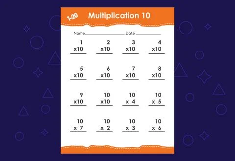 Basic math multiplication for kids. An educational worksheet for kids. Vect.. Stock Illustration