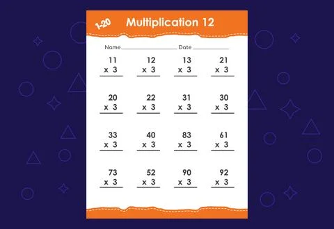Basic math multiplication for kids. An educational worksheet for kids. Vect.. Stock Illustration