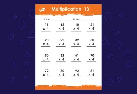 Basic math multiplication for kids. An educational worksheet for kids. Vect.. Stock Illustration